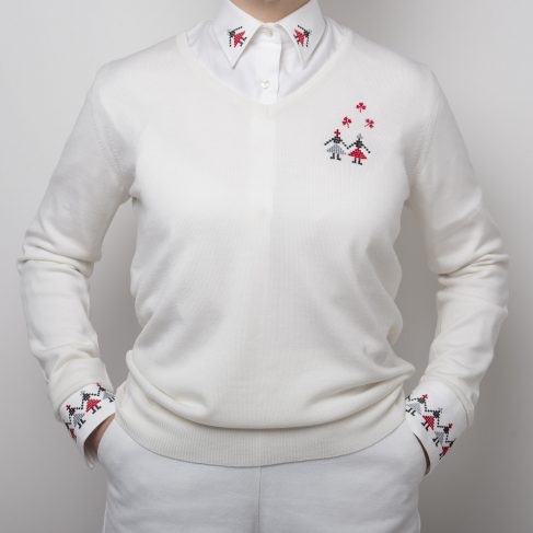 white sweater with embroidery